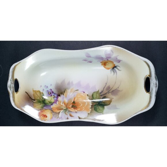Noritake Celery Dish Hand Painted Gold Rimmed Handles Floral 7 3/4 in - Picture 1 of 8